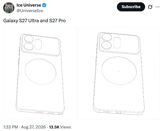 Samsung Galaxy S27 Pro: витік рендерів розкриває відмінності від S27 Ultra 6